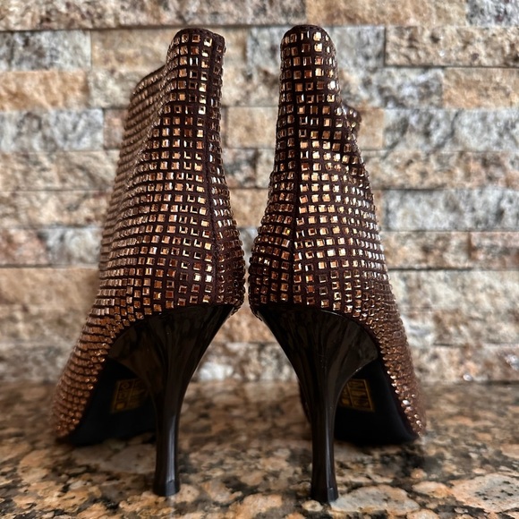 Jeffrey Campbell "Glammed" booties in bronze w/rhinestones over satin - Picture 7 of 8